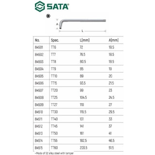 L-tipo TORX raktas su kiauryme