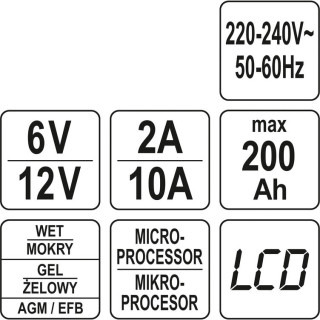 Įkroviklis akumuliatoriui elektroninis 6/12V 2/10A 200Ah