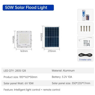 Autonominis šviestuvas su saulės baterija Ir šviesos jutikliu 50W