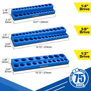 Magnetinių laikiklių galvutėms rinkinys 3vnt (1/2"+3/8"+1/4") Metrinė sistema