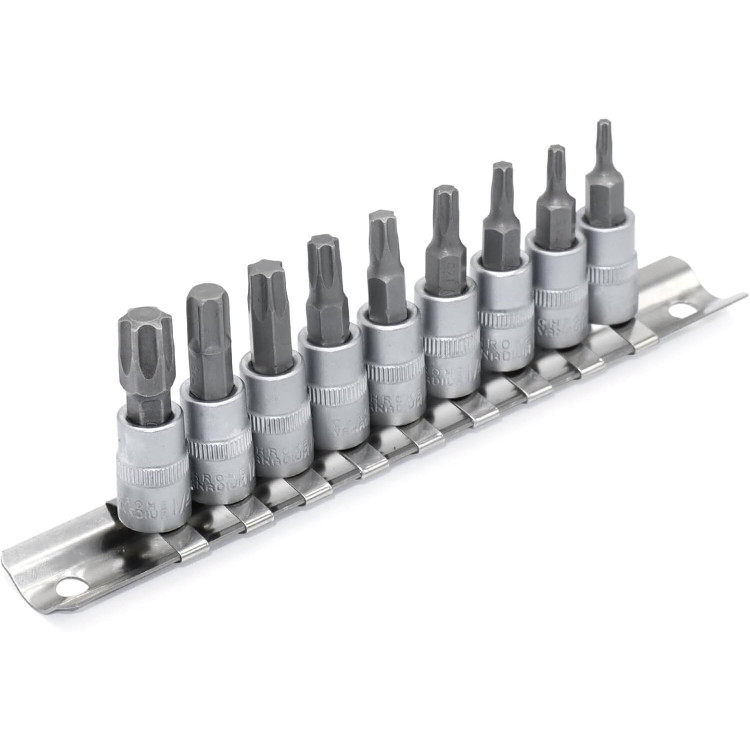 Galvučių su antgaliu rinkinys 1/4" (T-10-T-60)(torx) 9vnt.