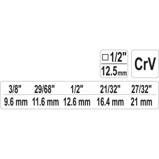 Raktas pakopinis terkšlei su kiauryme 1/2" (3/8", 29/68", 1/2", 21/32", 27/32")