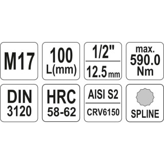 1/2" Galvutė su 100L SPLINE M17 antgaliu (prailginta)